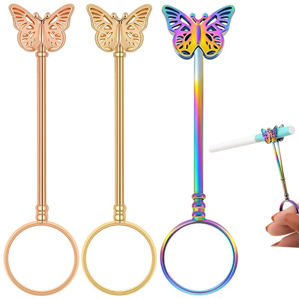 New Cigarette Holder Ring Frame Retro Portable Metal Finger Clip Portable Gift Set Color Butterfly Hollow Smoking Accessories