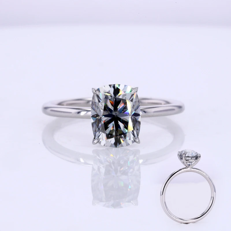 

14k White Gold Grey Moissanite Cushion 7x9mm Ring On Sale