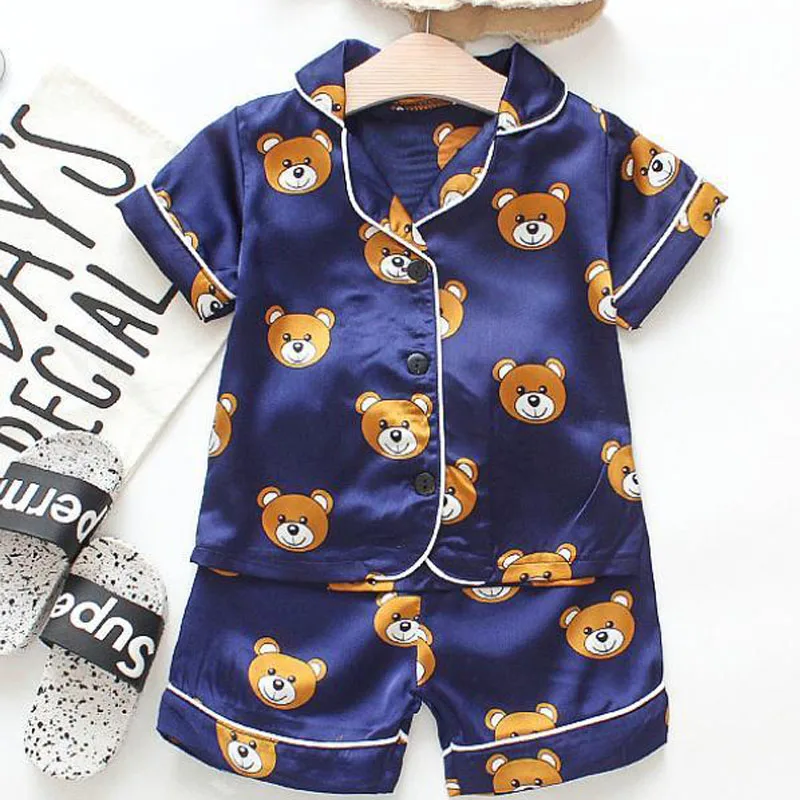 Short Sleeve Child Blouse Tops+Shorts Sleepwear Pajamas Kids Clothes Baby Pajama Sets Boys Girls Cartoon Deer Print Outfits Set