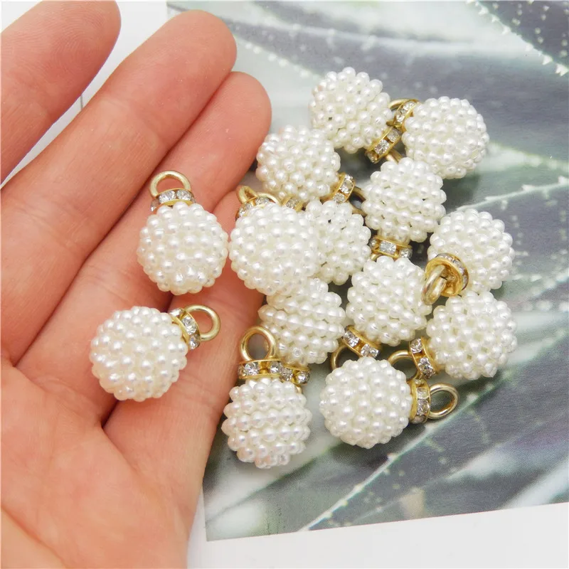 10PCS White Imitation Plastic Pearl Beads For Jewelry Making Alloy Charms Crystal Necklaces Pendant Women Earrings DIY