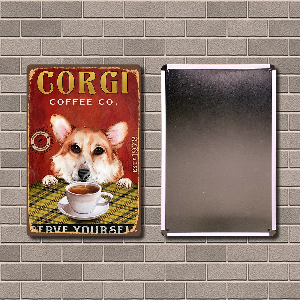 [ Kelly66 ] Corgi Dog Coffee And Book Beach Club Bath Soap Art Tin  Poster Metal Sign Bar Decor Painting 20*30 CM Size Dy245
