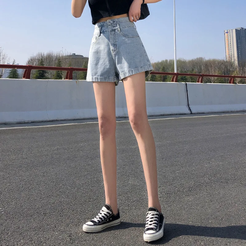 2021 summer new high waist loose slim denim shorts women