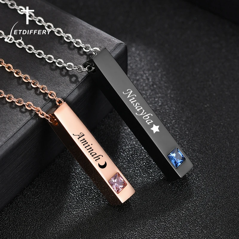 

Letdiffery Customized Engrave Date Names ID Bar Necklaces For Women Men Couple Punk Stainless Steel Custom Jewelry Lover's Gift