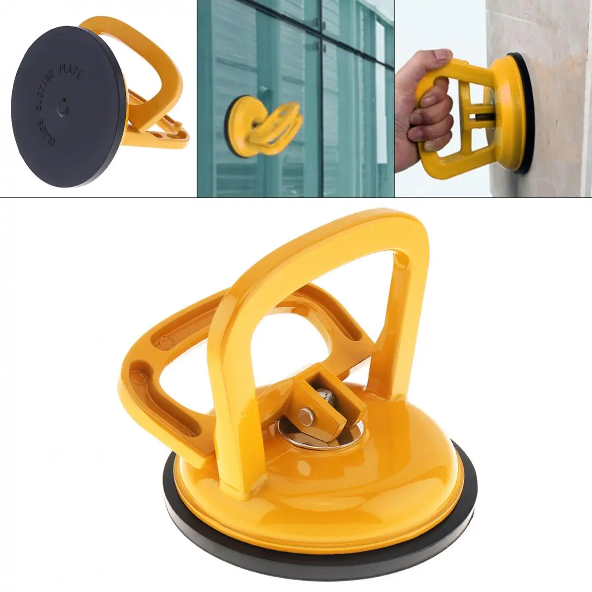 TL-F2 Yellow Aluminium Alloy Single Claw Sucker Vacuum Suction Cup with Rubber Suction  Pad and 2 Clip Handles