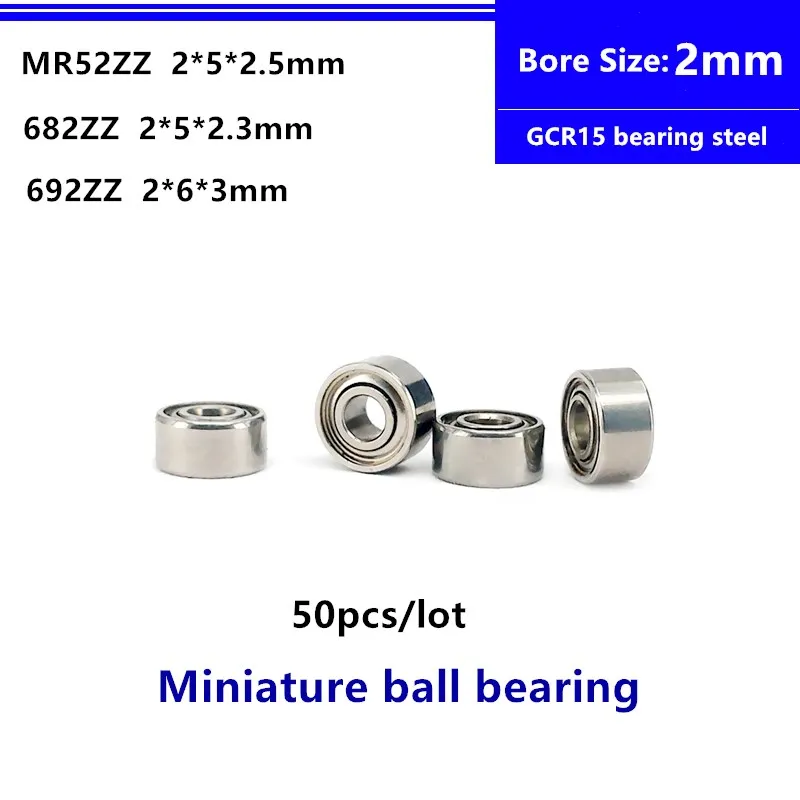 50pcs MR52 682 692 618/2 619/2Z ZZ 2x5x2.5 2x5x2.3 2x6x3 mm miniature ball bearing Bore Size 2mm Inner Diameter