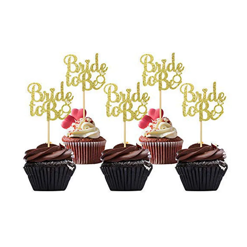 

12pcs Glitter Rose Gold Bride to be Wedding Dress Diamond Cupcake Toppers for Wedding Engagement Bridal Shower Decorations