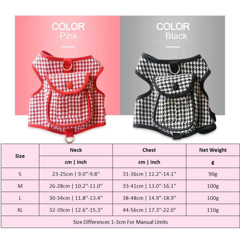 Plaid Pomeranian Harness zaino borse da scuola per cani di piccola taglia Set di guinzagli tascabili per cacca di animali domestici maltesi Spitz accessorio per collare con cinturino sul petto