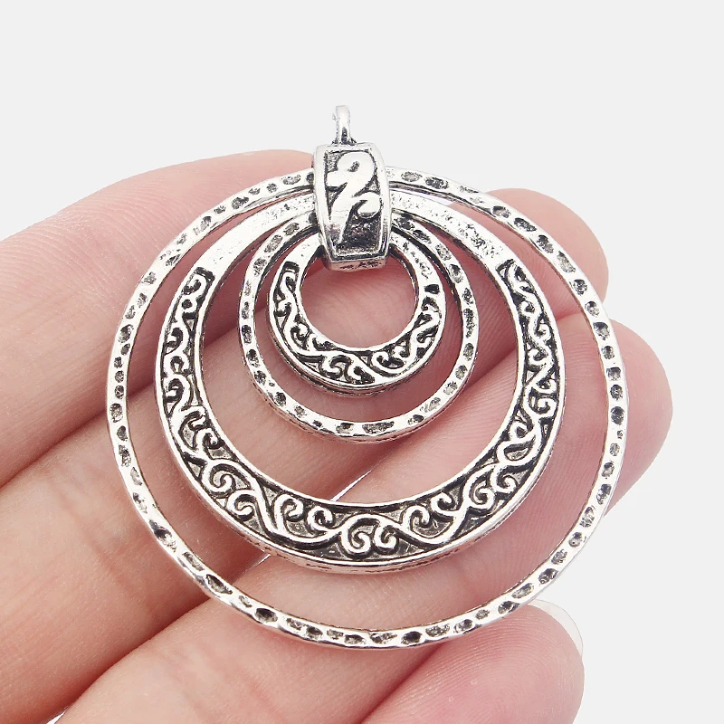 2PCS Hollow Open Large Hammer Many Circle Round Alloy Metal Charms Pendants for Necklaces DIY Jewelry Making Crafts Findings