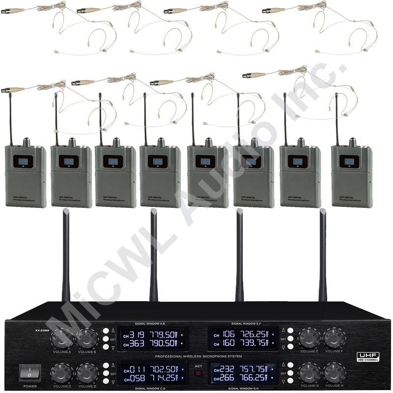 Pro UHF Wireless Microphones System 8 Omnidirectional Headset Microphone 400 frequency adjustable MiCWL D3880 8 Beige Head Mic