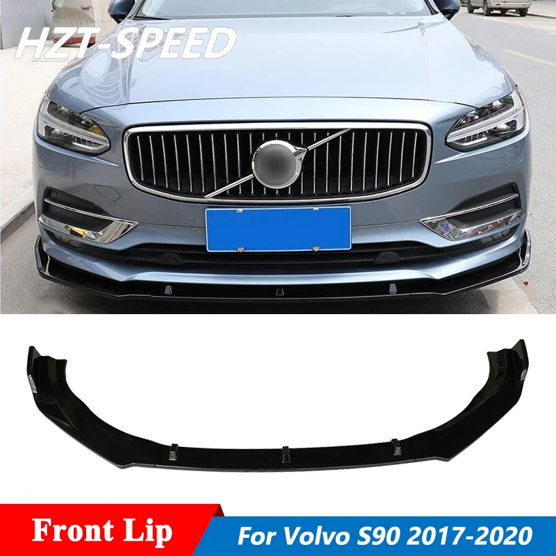 3 PCS ABS Black Carbon Fiber Looking Front Bumper Lip Shovel Diffuser Spoiler For Volvo S90 Tuning 2017-2020