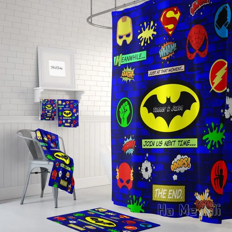 Shower Curtain Personalized Super Hero Theme