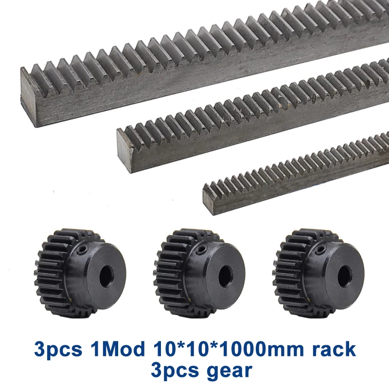 3Pcs/lot 1Mod 1 Modulus High Precision Gear Rack steel 10*10*1000mm + 3Pcs 1M 17teeth pinion 15tooth pinion 16tooth pinion