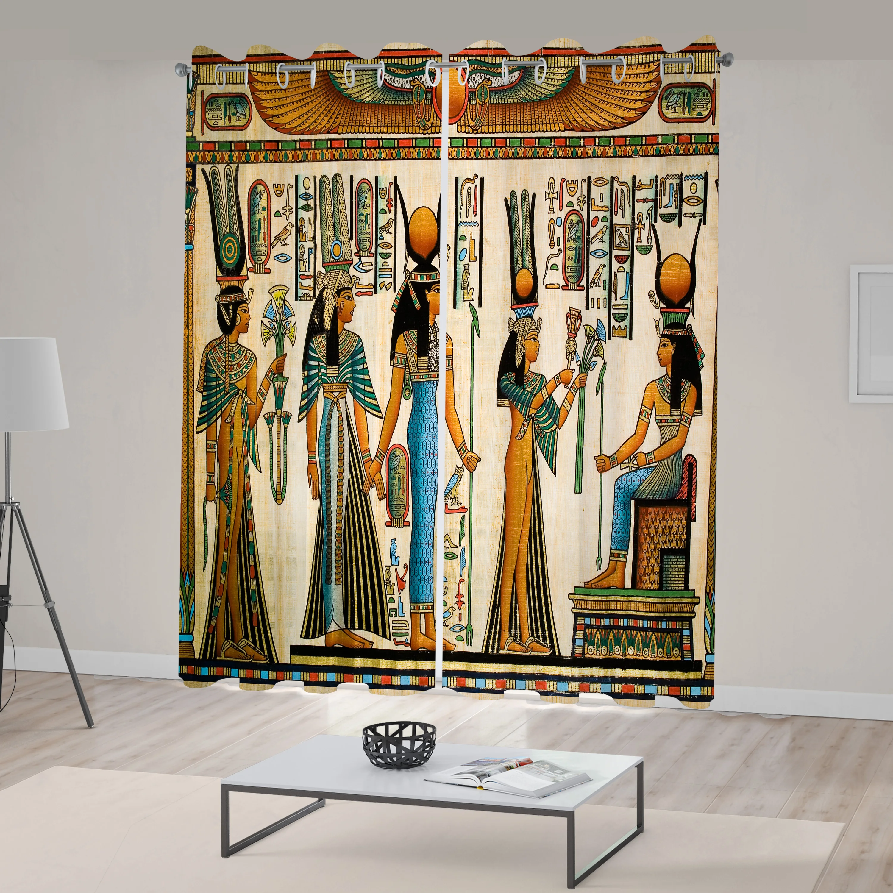 Egyptian Window Curtains Egyptian Papyrus Depicting Queen Nefertari Making an Offering to Isis Image Print Living Room Bedroom