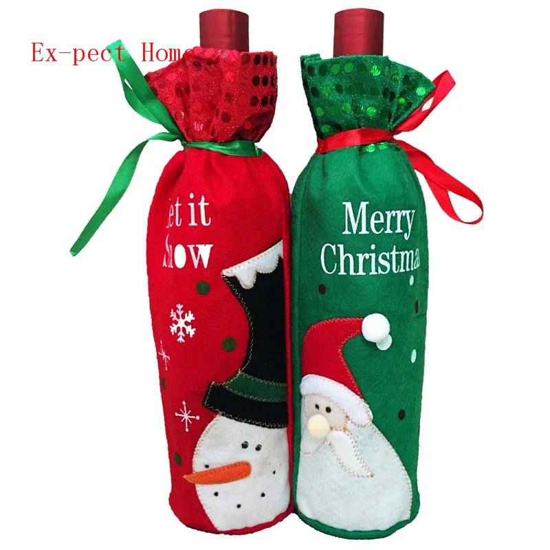 

200pcs Santa Snowman Wine Bottle Covers Bag Merry Christmas Table Decoration Gift Wrap Party Decoration