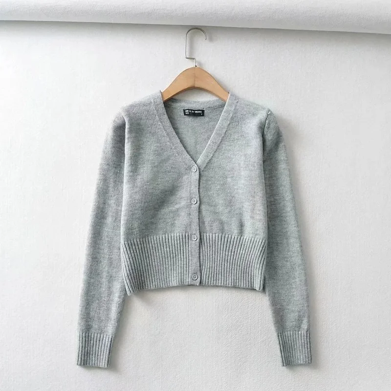 Knitting Casual 90s Vintage Cardigans V-Neck Button Long Sleeve Crop Sweaters Women Fashion Indie Style Clothes 2023 Autumn New