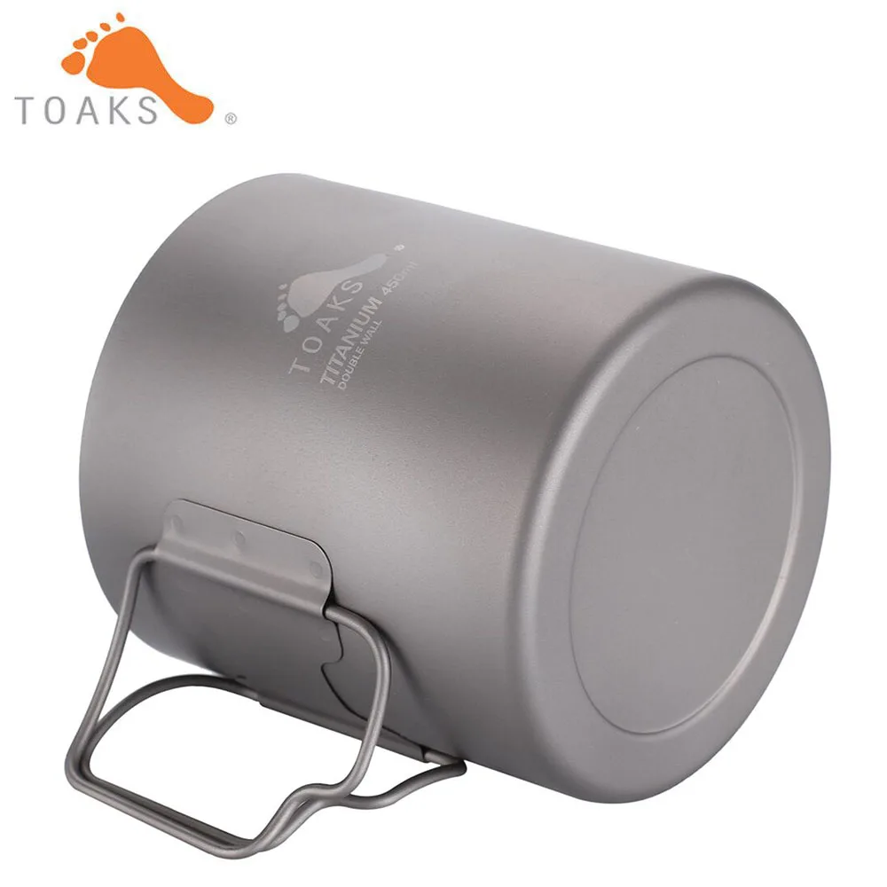 TOAKS  Pure Titanium Cup Ultralight Outdoor Mug without Lid and Foldable Handle Camping Tableware 375ml 450ml