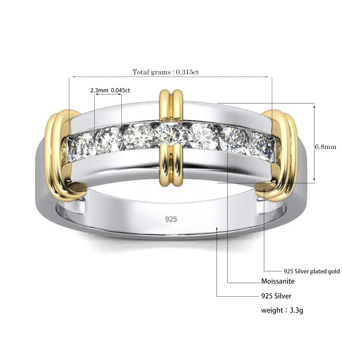 RedWood Moissanit-Diamantring für Damen, 2,3 mm, runder Schliff, Hochzeitsband, trendiger massiver 925er Silber Damenschmuck als Verlobungsgeschenk – Detail 1