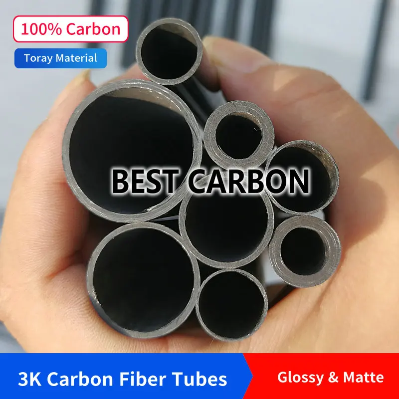 Free shiping 4 5 6 7 8 9 10 11 12mm with 500mm length High Quality Plain glossy 3K Carbon Fiber Fabric Wound Tube,  CFK TUBE