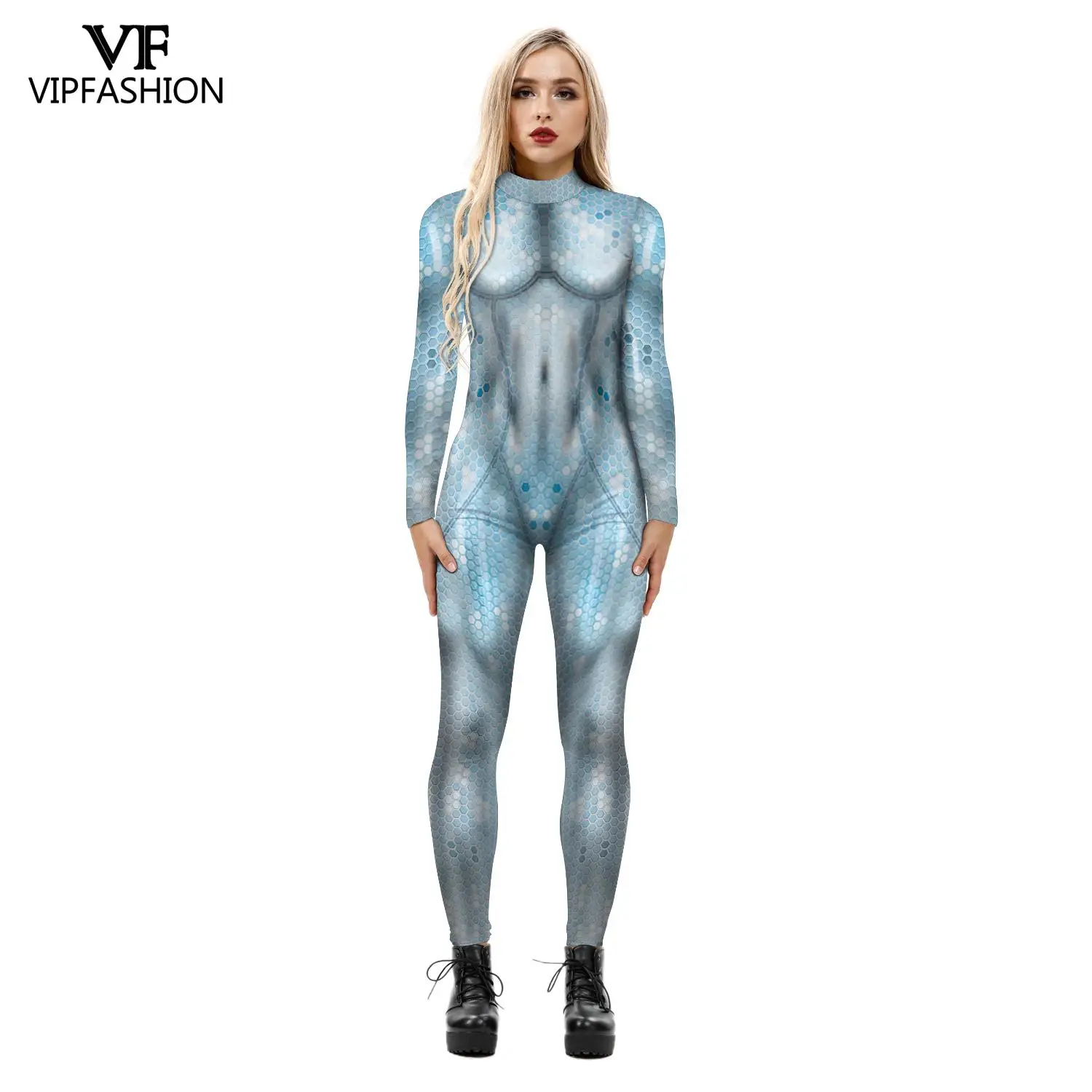 VIP FASHION-Costume d'Halloween pour Femme, Cosplay, Sirène, Imprimé Léopard, Zentai pour Adulte, Costume de Carnaval, Combinaison de Batterie