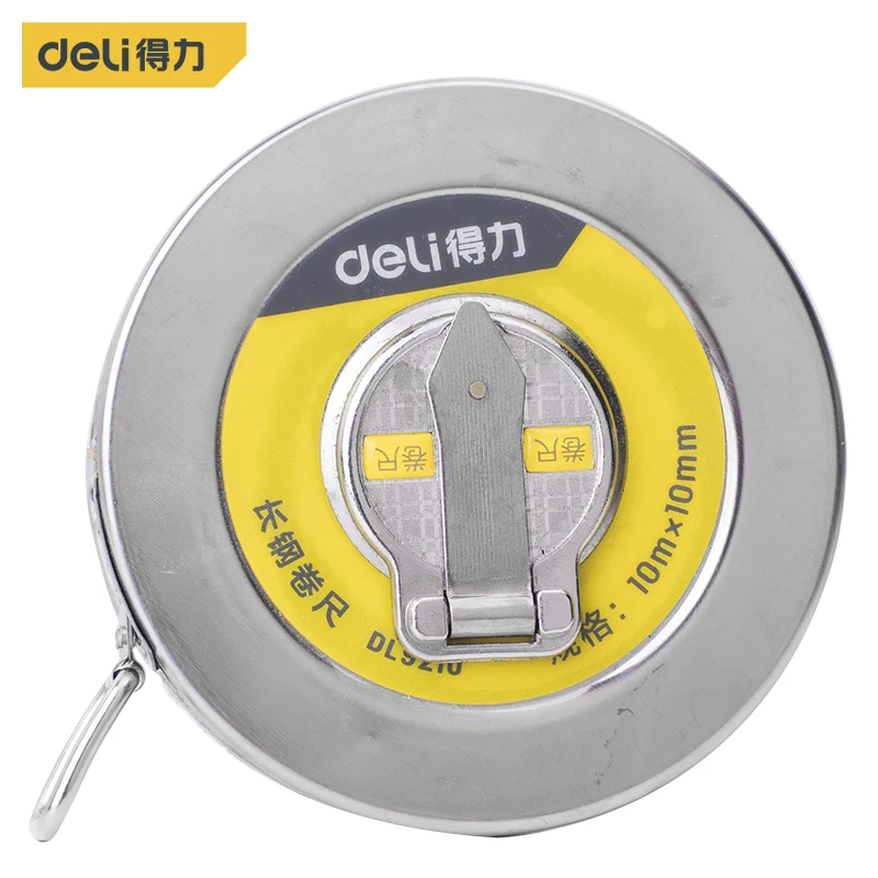 deli 10/20/30/50m Hand Disc Flexible Ruler Measuring Tool Fiber Measuring Tape Hand Tools for Engineering Measuring High Quality