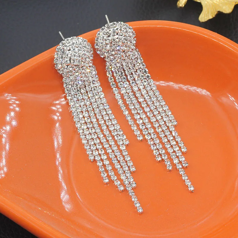 Women's Long Earrings With Rhinestone Hanging Big Statement Luxury Crystal Party Fashion Wedding Jewelry New Year Gift  A453