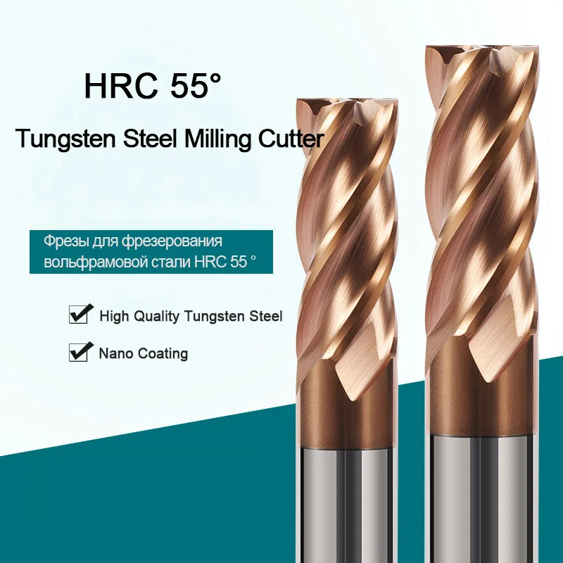 HRC55 allungare la fresa in metallo duro 4 6 8 10mm 4 flauto fresa rivestimento in lega utensili da taglio in acciaio al tungsteno fresa CNC