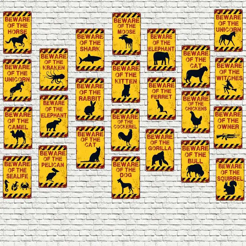 Beware Cat Tattoo Cat Pet Sign Plaque Metal Vintage Plates For Wall Art Retro Home Decor 30X20CM DU-2373