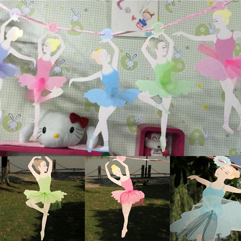 1Pc 3M Colorful Hanging Paper Banner Bunting Banner Paper Flag Ballerina Girl Birthday Party Festival String Flag DIY Decoration