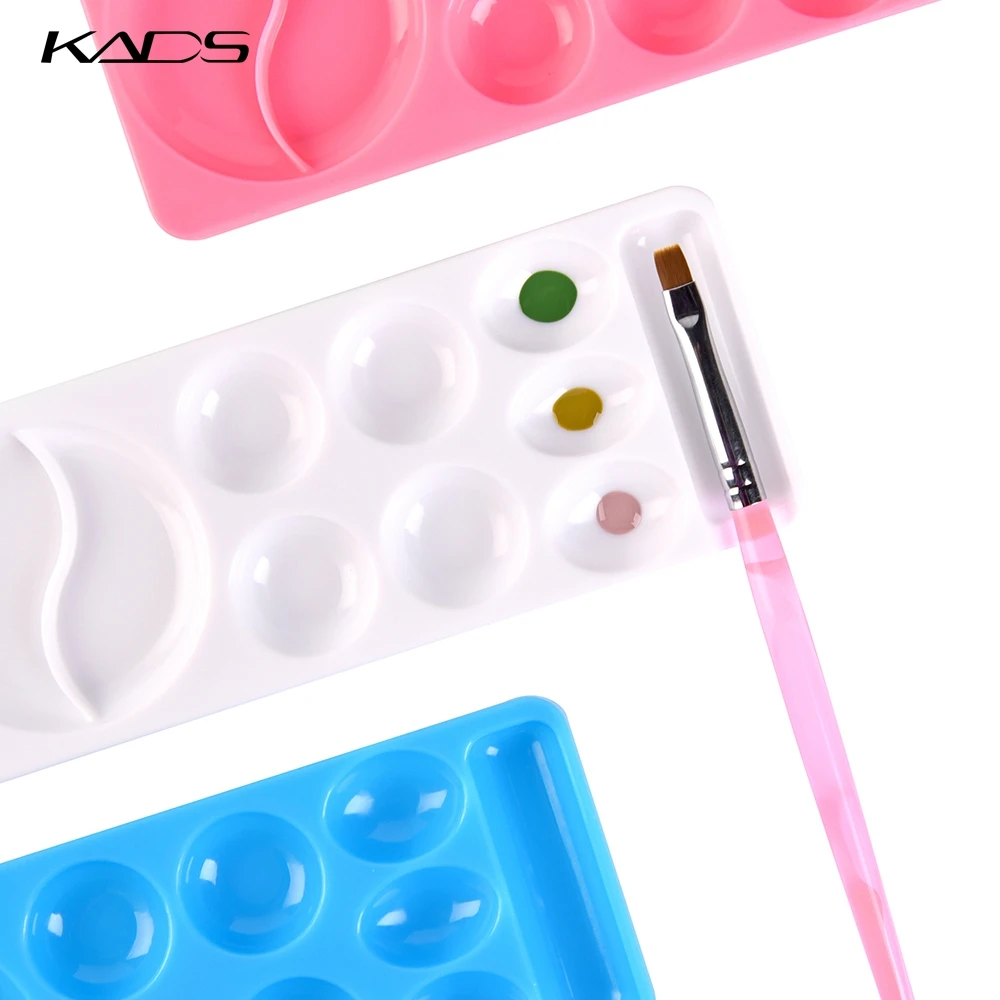 KADS Nail Art Color Palette 10 Grids Plastic Nail Gel Polish Drawing Color Mixing Plate Tray with Brush Holder DIY Painting Tool