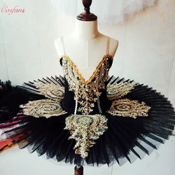 Vestido de Ballet para niña, tutú de Lake Swan, vestido de baile para mujer, bailarina de encaje dorado, disfraz de Ballet para adultos con diamantes