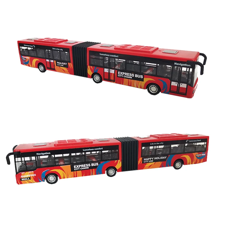 2 Carriages Public Bus Model Light Up Car Toy Pullback Alloy Bodyshell Toys for Children Kids Boy Birthday Gift Transit Bus