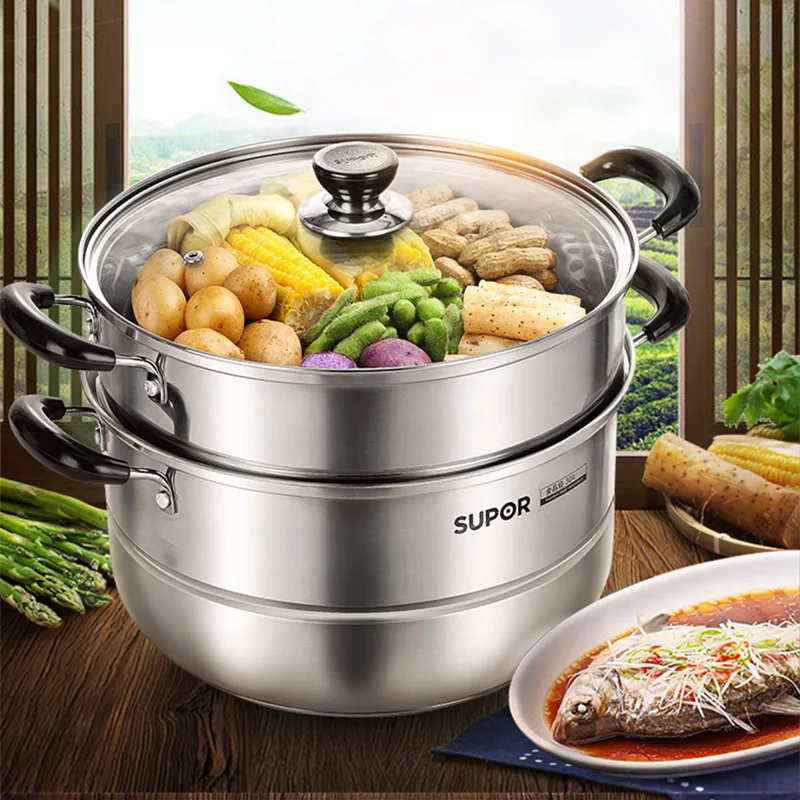 غلاية سوبور المنزلية 304 الفولاذ المقاوم للصدأ صغيرة مزدوجة متعددة 3 الثلاثي سميكة كبيرة باخرة التعريفي طباخ الغاز