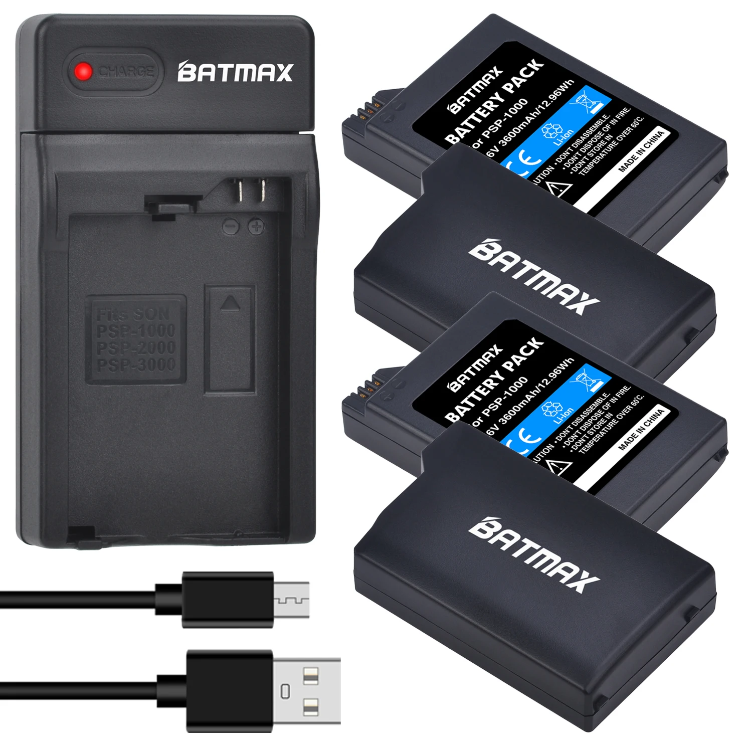 Batmax 3600mAh PSP-1000 bateria + USB ładowarka do Sony PSP1000 PSP-110 konsola do gier dla Sony 1001,1002,1003,1004,1005,1006