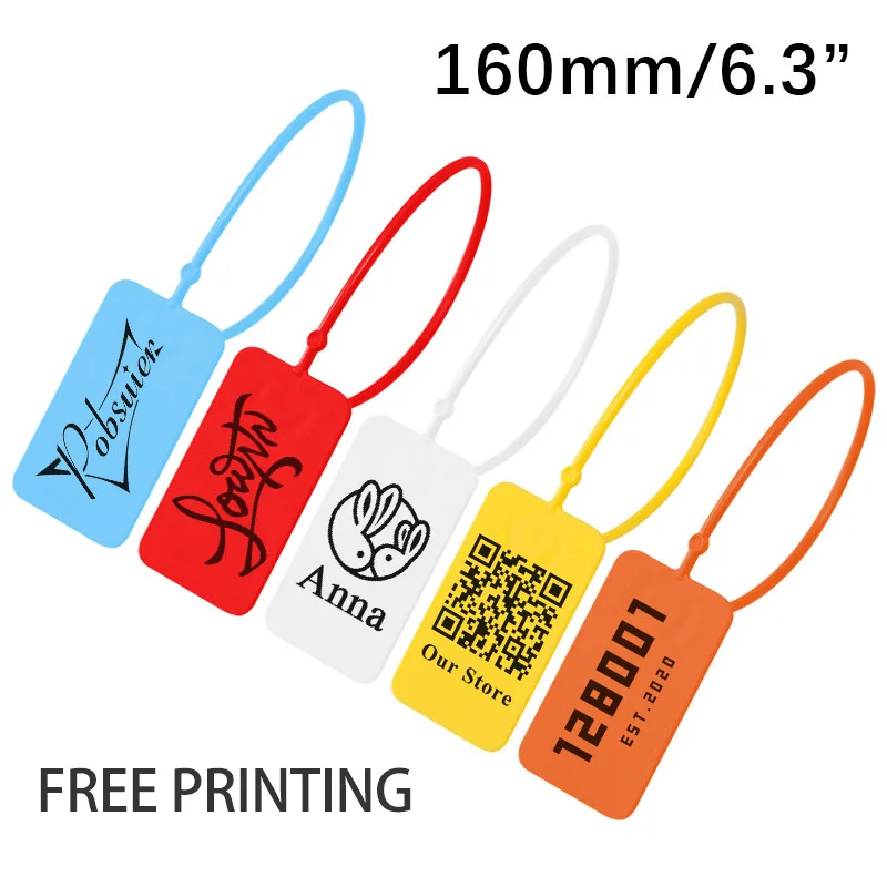 100 Custom Print Hang Tags Label Disposable Plastic Garment Retail Brand Security Labels Tag for Clothing Shoes Bag 160mm/6.3