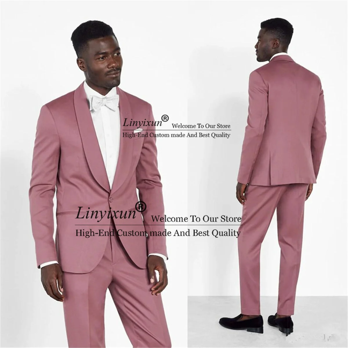 

Fashion Pink Groom Wedding Tuxedos Shawl Lapel Slim Fit Men Suits Best Male Prom Party Blazer 2 Piece Costume Homme Jacket+Pants