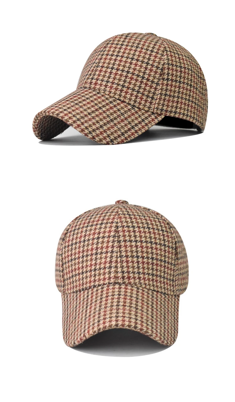 FS Luxury Houndstooth Baseball Caps For Men Brand Women Brown Plaid Designer Hat High Quality Cotton Trucker Cap Casquette Homme