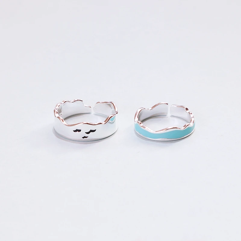 Ends Earth Seagull Enamel Craft Sky Blue Wave Silver Color Female Resizable Opening Ring For Women Fashion Jewelry Party Gift