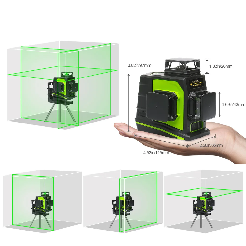 Imagem -02 - Huepar 12 Linhas 3d Cruz Linha Laser Nível Auto-nivelamento Feixe Verde Feixe Verde Modo de Pulso Cruz Nível de Linha com Receptor Laser
