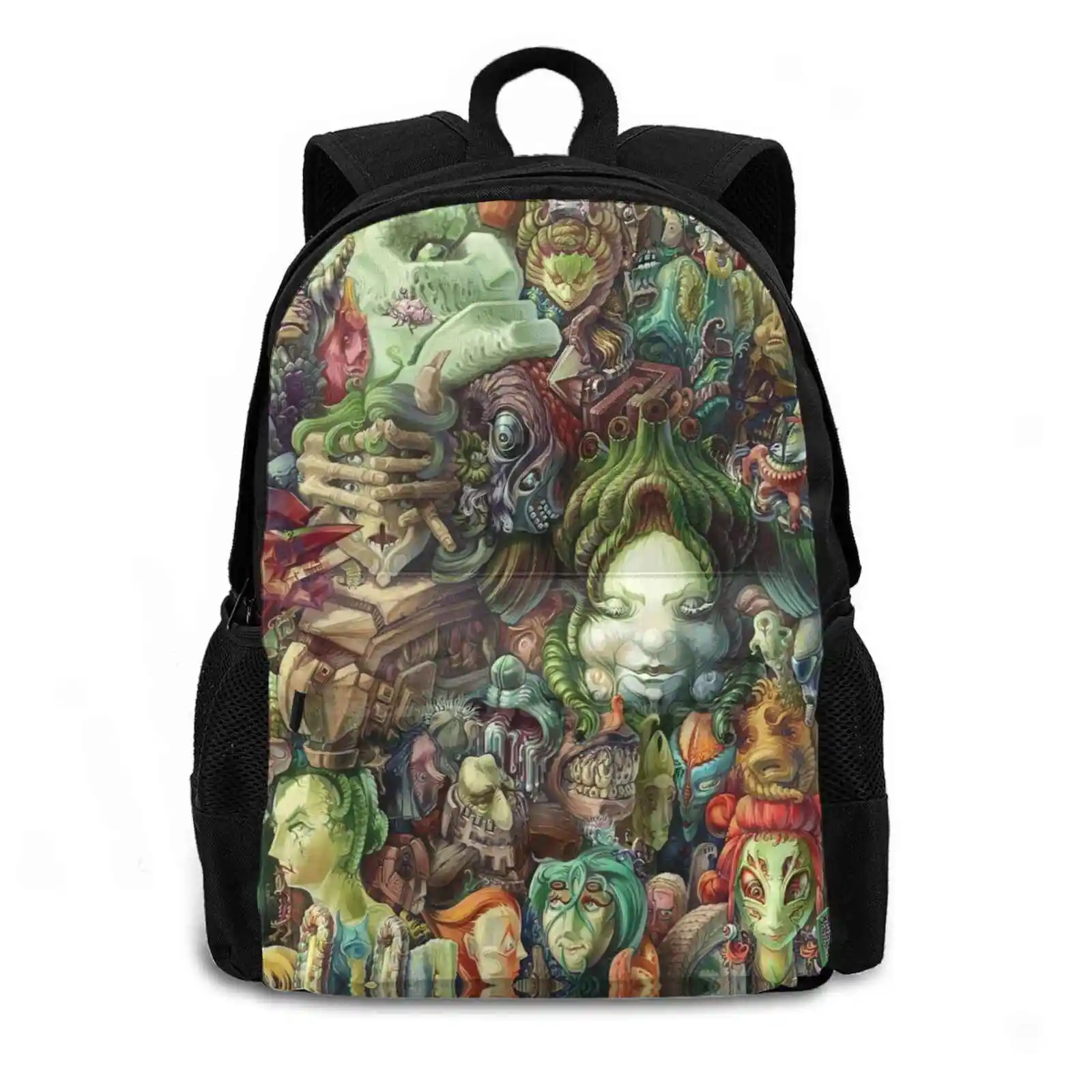 Faces School Bags For Teenage Girls Laptop Travel Bags Face Creature Complex Detailed Crowded Character Design Character Many A