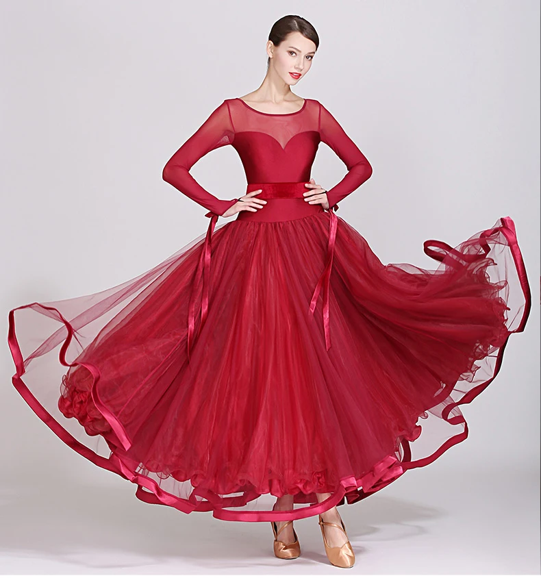 

Standard Ballroom Dance Dresses Women New Elegant Long Sleeve Waltz Dancing Skirt Adult Ballroom Competition Dance Dress