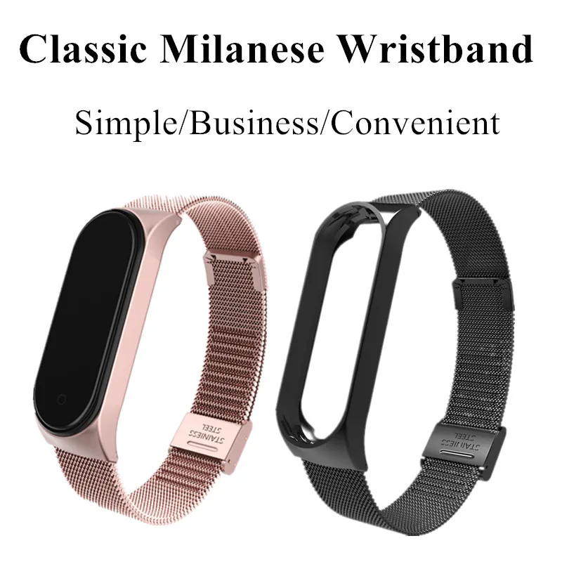 Bracelet en acier inoxydable sans vis pour Xiaomi Mi Band, bracelet en métal, bracelets de poignet, 3, 4, 5