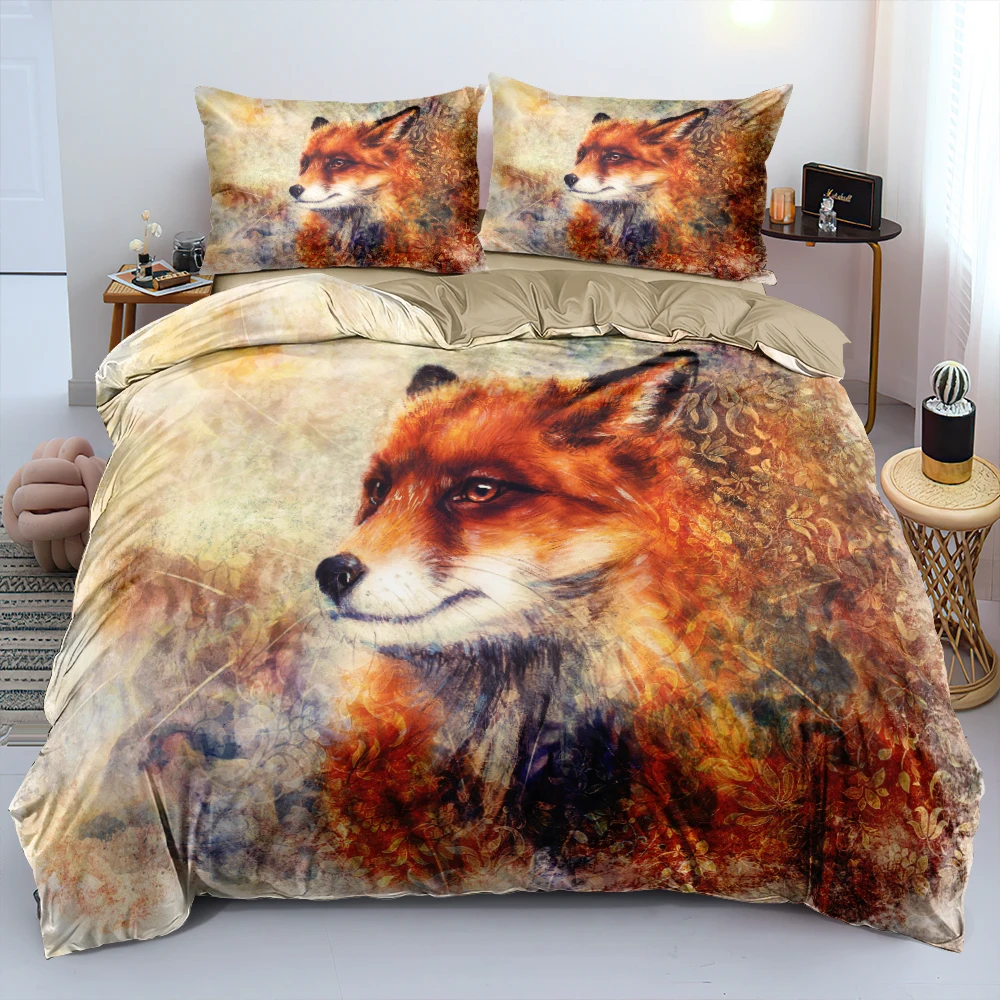 3D Gray Quilt Cover Sets Custom Design Animal Comforter Covers Pillow Slips King Queen Super King Twin Full Size Fox Bedclothes