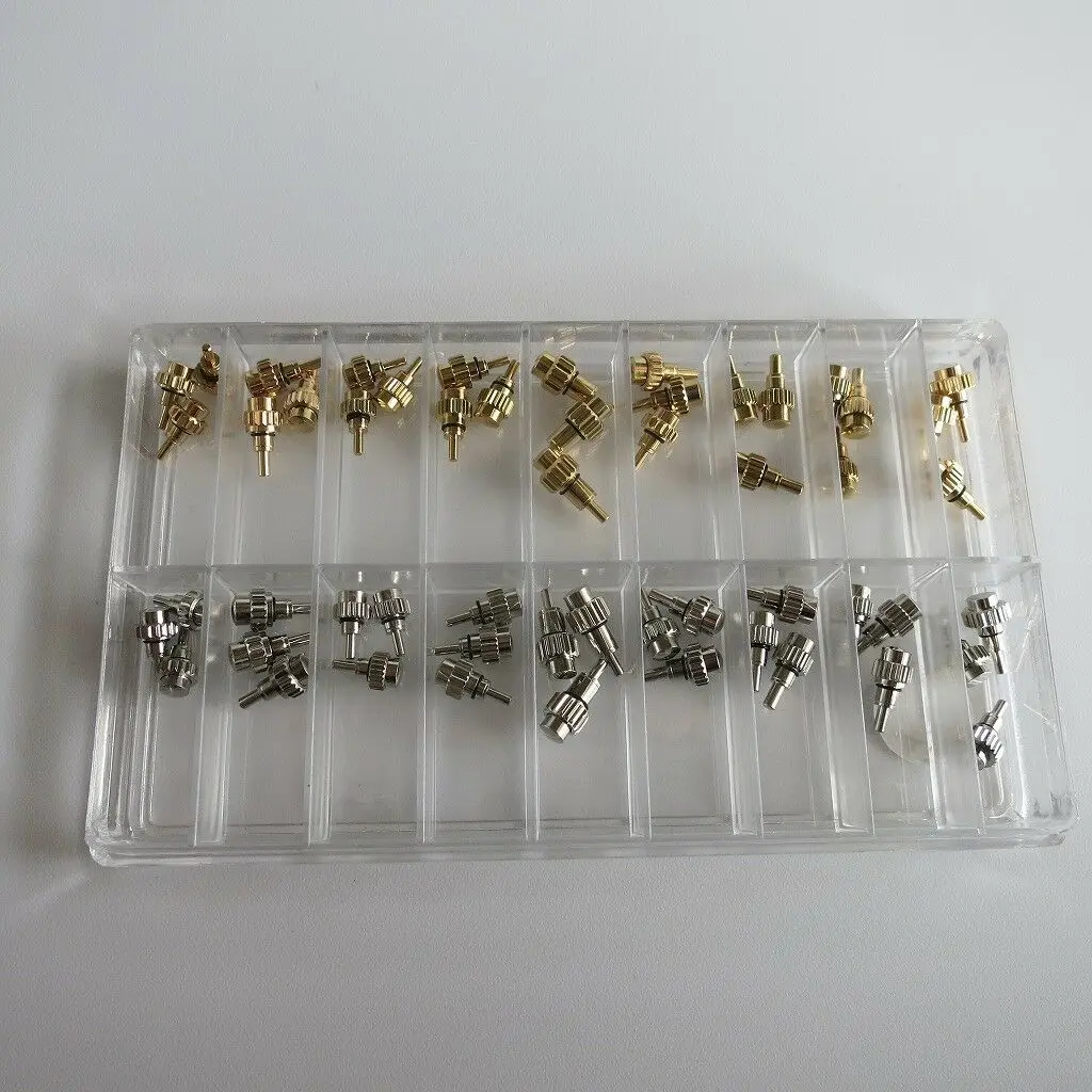54Pcs/Box Replace Stainless Steel Watch Pusher Button Crown Chronograph Button Drive In Watch Pusher Flat Head Push Type Crown