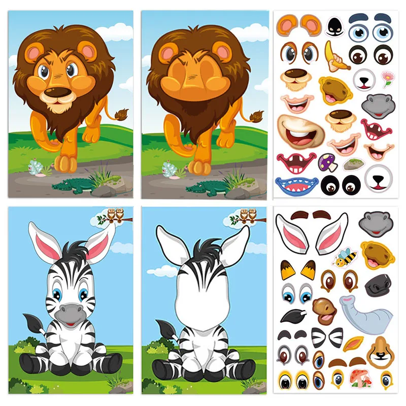 

1Set Animal Stickers For Kids Cute Cartoon Make-a-Face Puzzle Stickers Children Boy Girls Gift DIY Assemble Jigsaw Education Toy