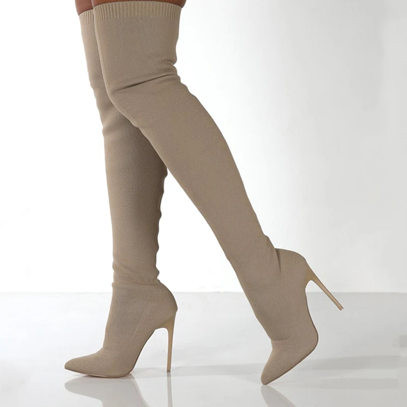 Botas hasta la rodilla para mujer, zapatos de tacón fino con punta estrecha, sin cordones, con cremallera, Sexy, para fiesta y Club, Invierno