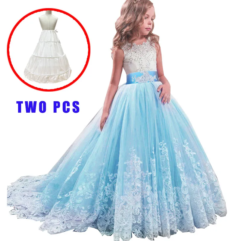 White Long Tulle Teenage Bridesmaid Dresses For Girls Kids Elegant Party Princess Wedding Dress Children Girl Evening Clothes