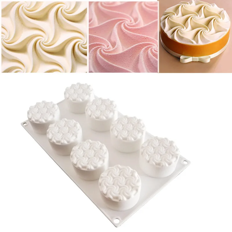 

8 Cavity Spiral Cream Flower Silicone Cake Mold Baking for Mousse Muffin Dessert Small Cakes Chocolate Bakeware Decorating Tools