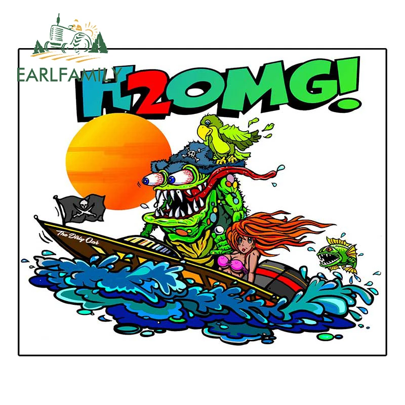 EARLFAMILY 13cm x 10.8cm H2OMG! Retro Car Stickers Speed Boat Jet-Ski Boat Toolbox Vinyl Window Bumper Decal JDM Graphic
