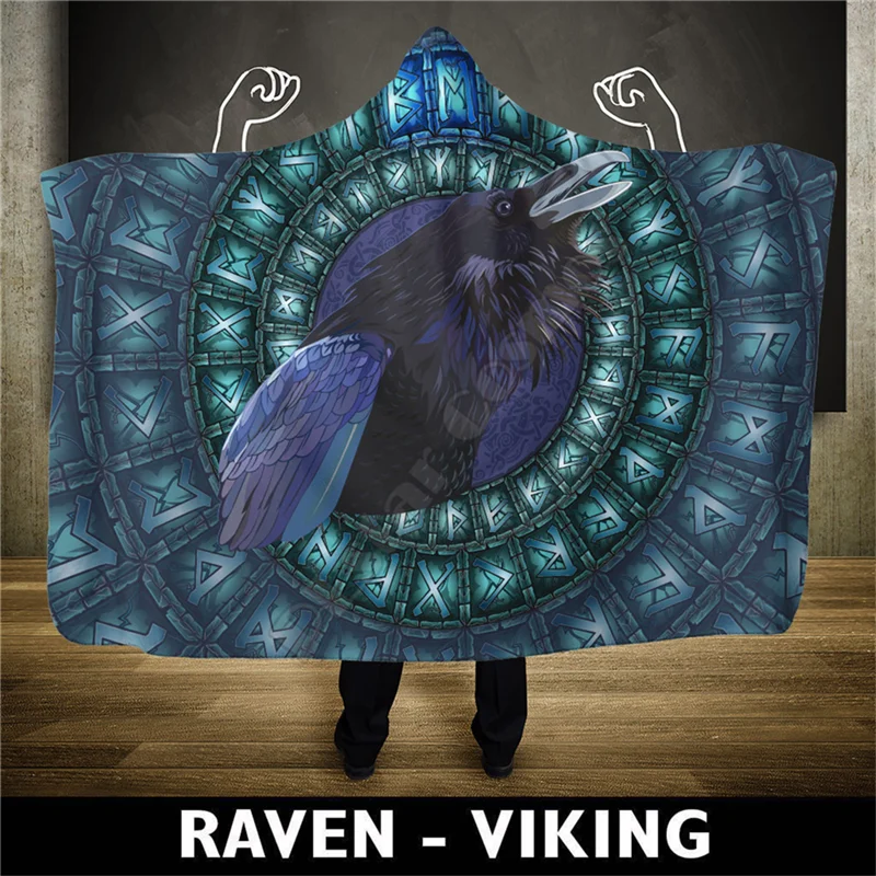 

Viking Hooded Blanket Raven Viking 3D Printed Wearable Blanket Adults kids Blanket blanket throw blanket