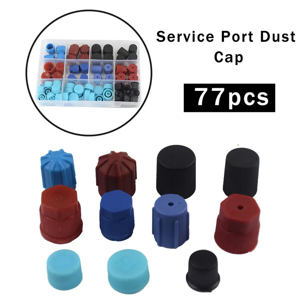 New 77pcs Universal Air Conditioning High/Low Side Valve Core Service Port Dust Cap Replacement Set R134a R12 A/C Accessories